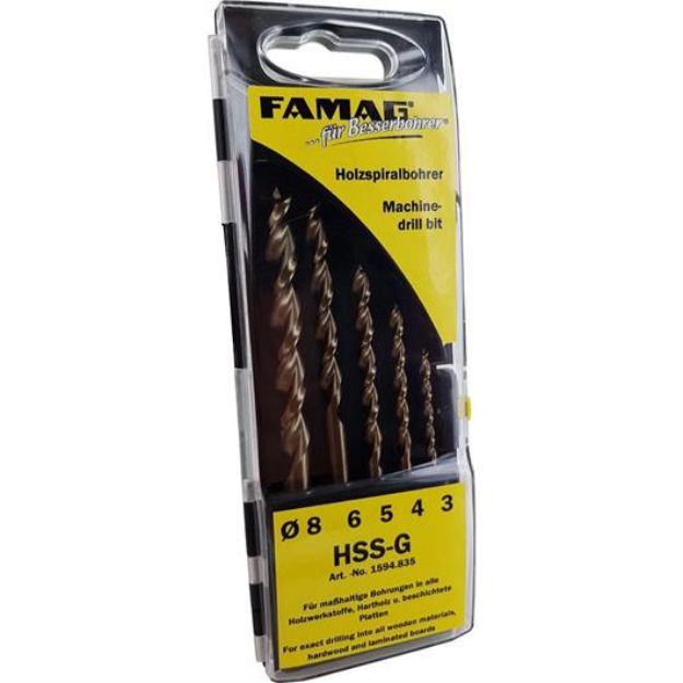 Billede af Famag træ dybelborsæt HSS-G 5 Dele. Ø 3, 4, 5, 6, 8 mm
