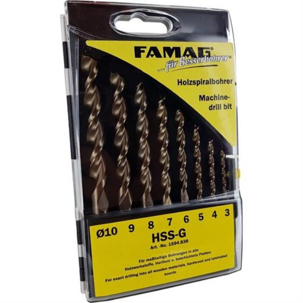 Billede af Famag træ dybelborsæt HSS-G 8 Dele. Ø 3, 4, 5, 6, 7, 8, 9, 10 mm