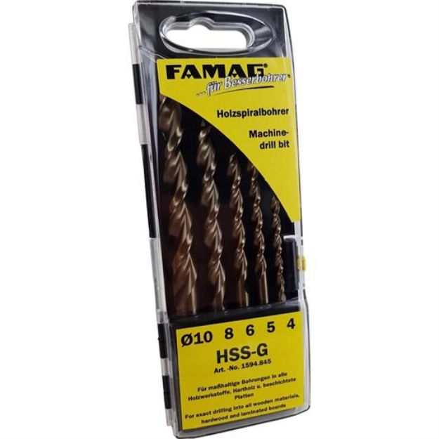 Billede af Famag træ dybelborsæt HSS-G 5 Dele. Ø 4, 5, 6, 8, 10 mm